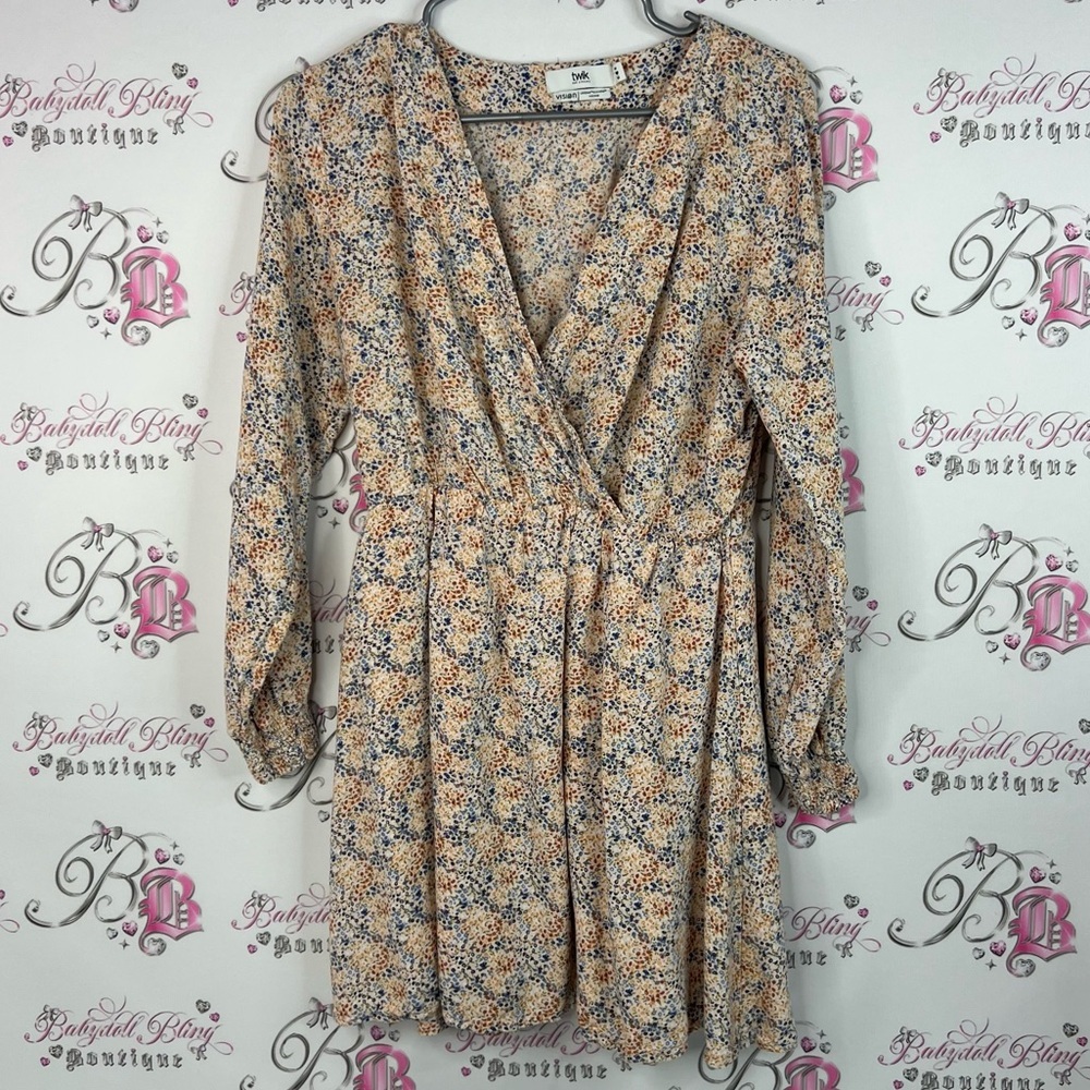 Twik dress flowers floral milkmaid Long Sleeve Floral Dress - Cream and Blue